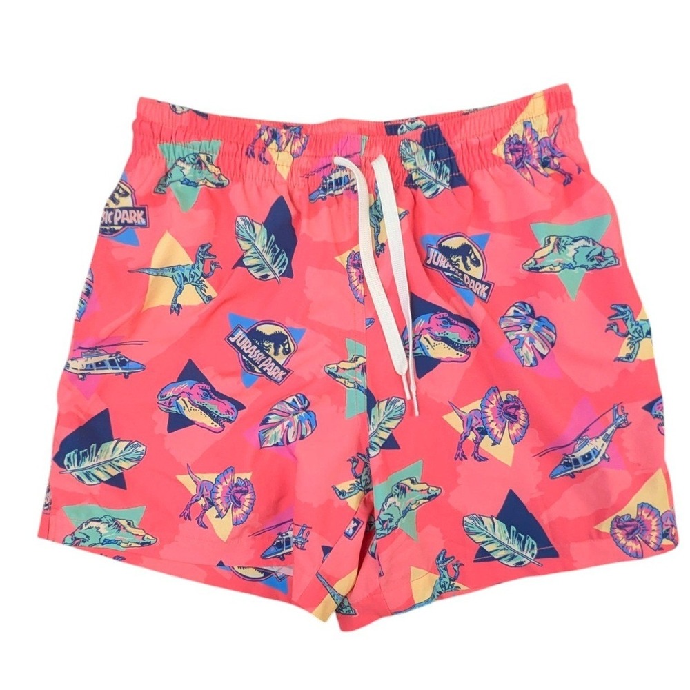 Chubbies Jurassic Park Swim Trunks Pink Dinosaur Print Mens Small 5.5 Inseam